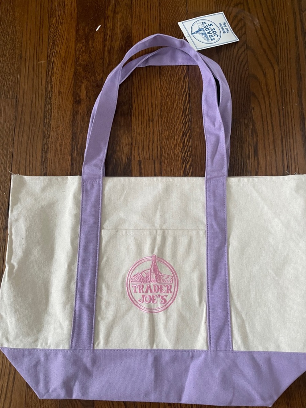 Trader Joe's large Lavender handle Canvas Tote